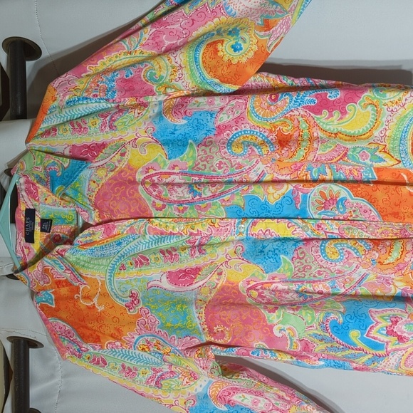 Chaps Paisley Print Multicolored Button Down Top Shirt Size Petite Ex-Large PXL - Picture 2 of 8
